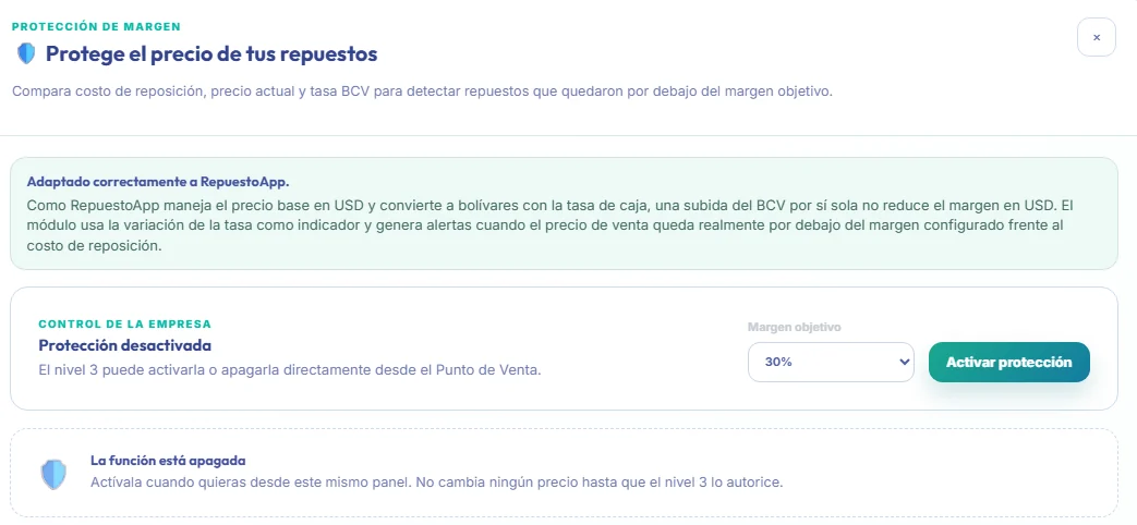 Protección de margen de RepuestoApp