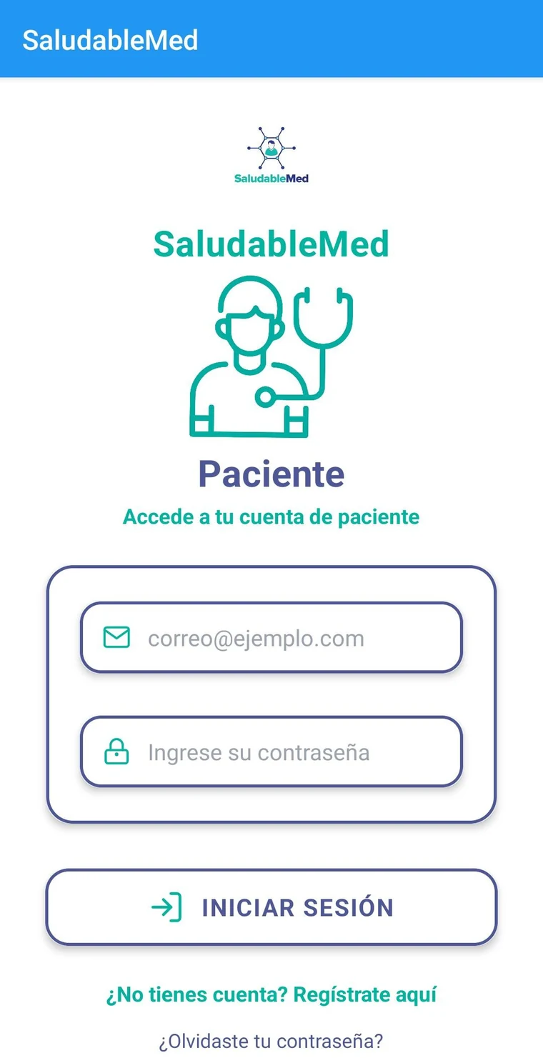 Pantalla de acceso para pacientes de SaludableMed