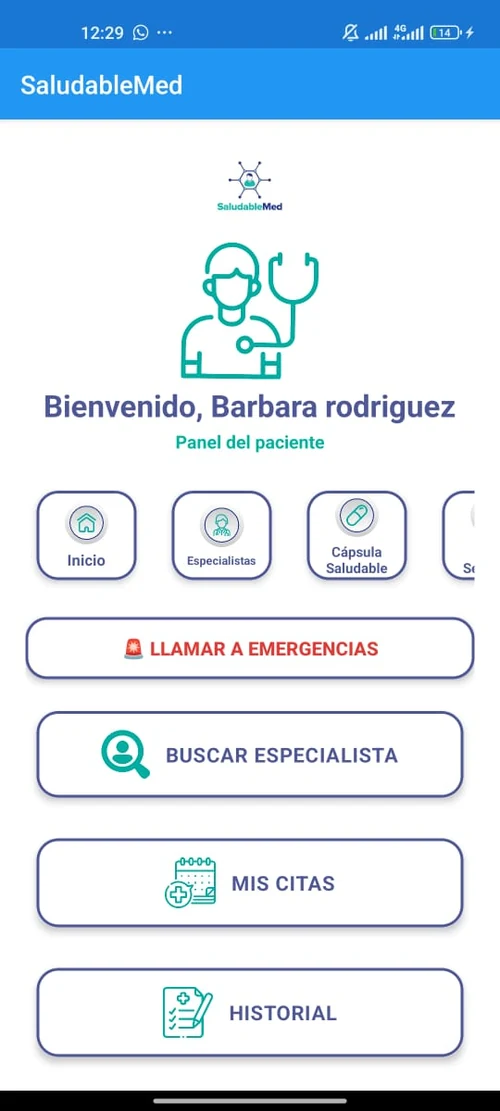 Panel profesional de la aplicación SaludableMed